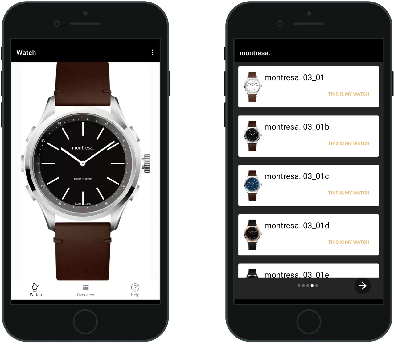 Iphone showcasing Montresa Smartwatch App